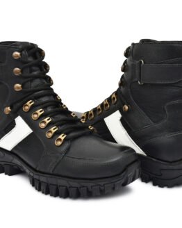 Safety shoes : Black leather safety Boot with Steel toe & memory foam footpad