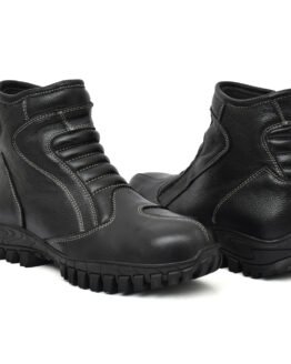 Safety shoes : Black leather safety Boot with Steel toe & memory foam footpad